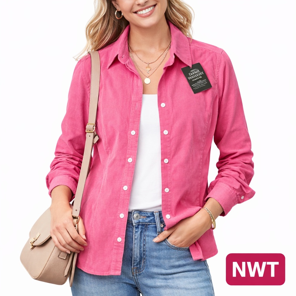 Eddie Bauer Pink Corduroy Button Front Shirt Petite XL